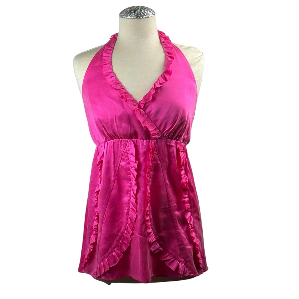 Pink Ruffle Halter Top Sleeveless Blouse Party Clubbing Summer‎